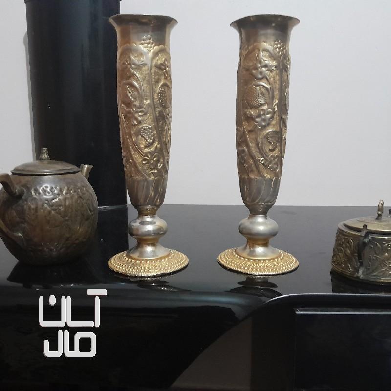فروش قندان گلدان برنز با طرح حکاکی سینی غوری غاجاری با حکاکی