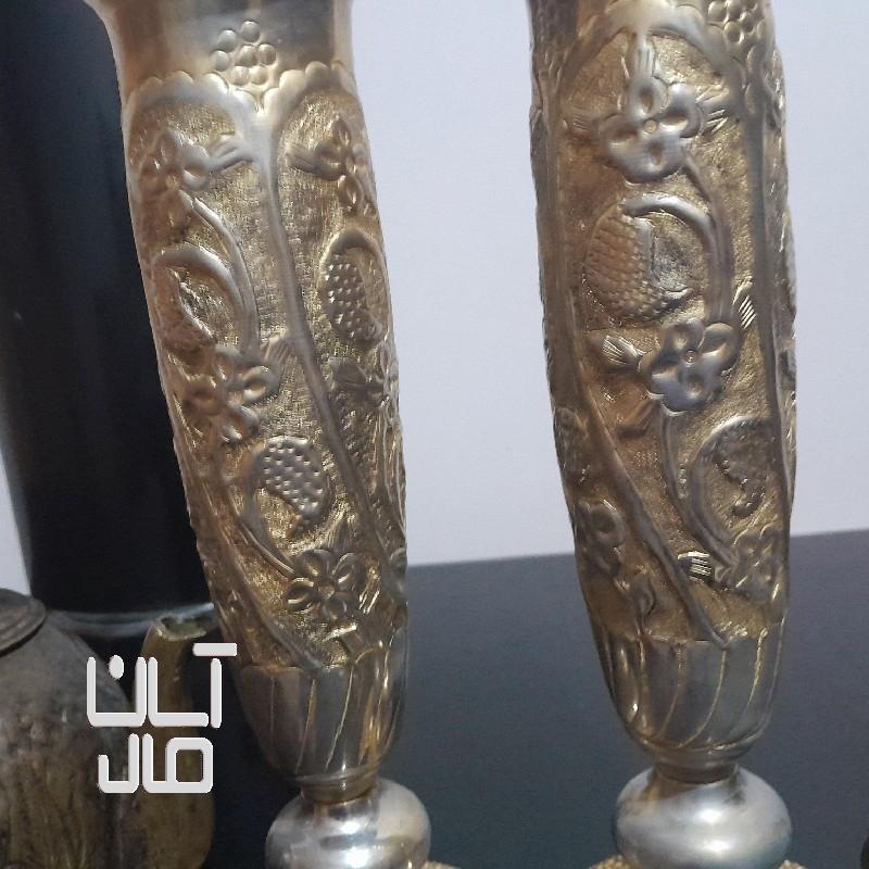 فروش قندان گلدان برنز با طرح حکاکی سینی غوری غاجاری با حکاکی