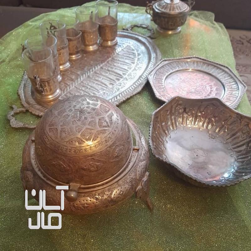 سرویس چایخوری قدمت دار طرح هخامنشی روکش نقره