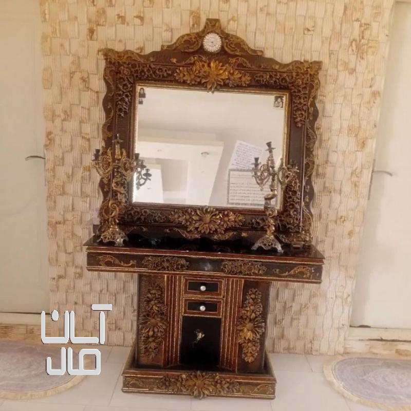 آینه کنسول چوبی همراه شمعدان